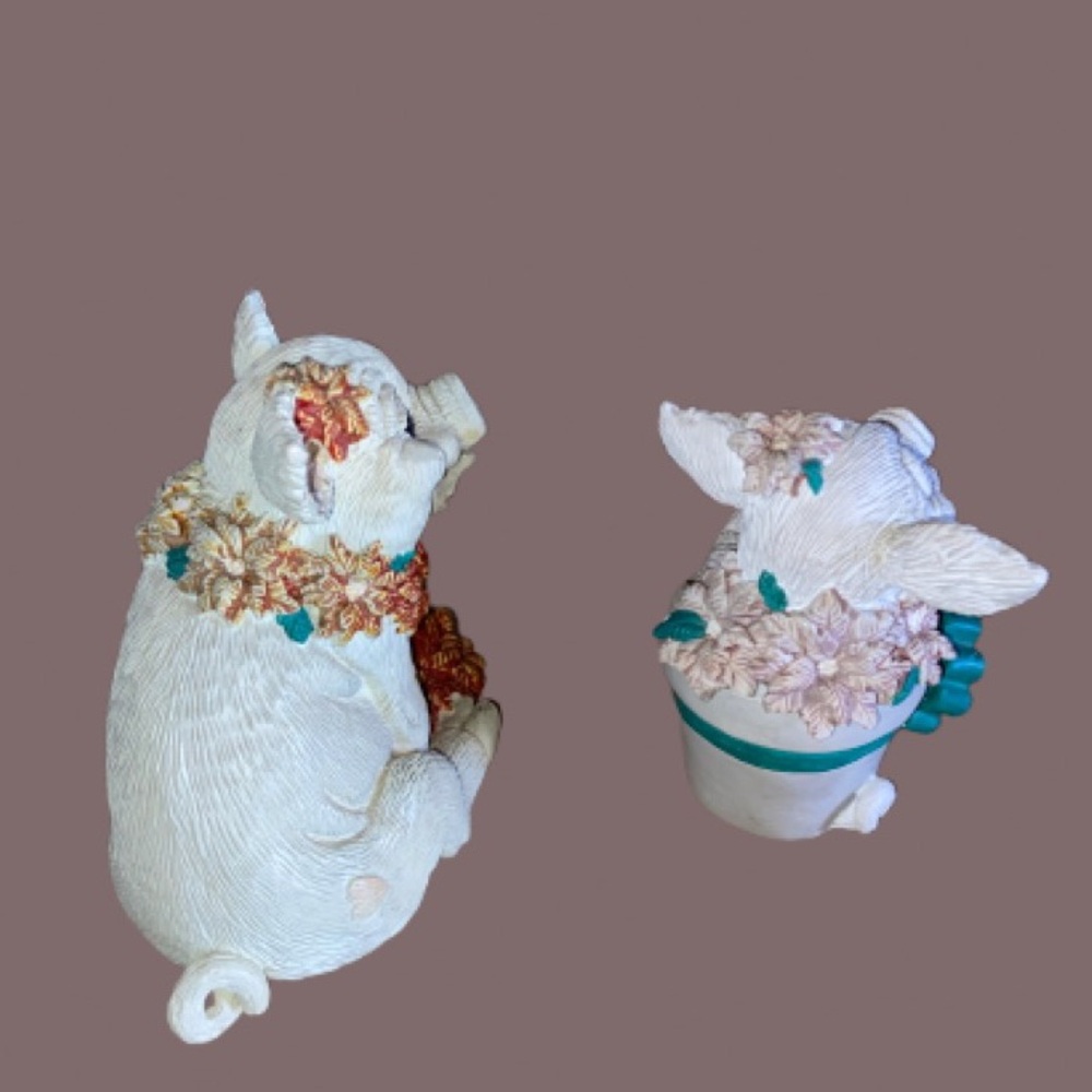 Pair of White Ceramic Pig Figurines with Teal Accents excellent condition - Picture 2 of 2